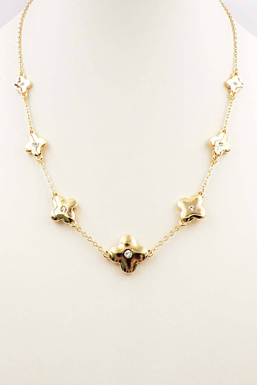 Gold Rhinestone Clover Necklace