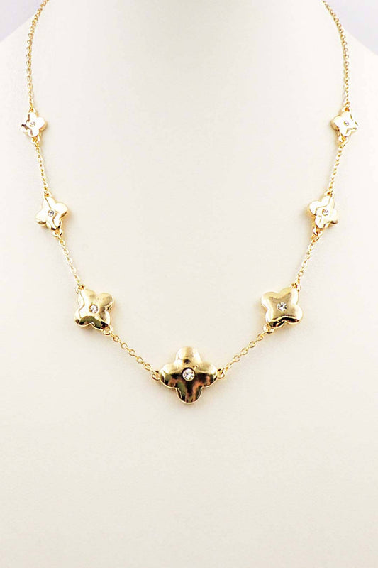 Gold Rhinestone Clover Necklace