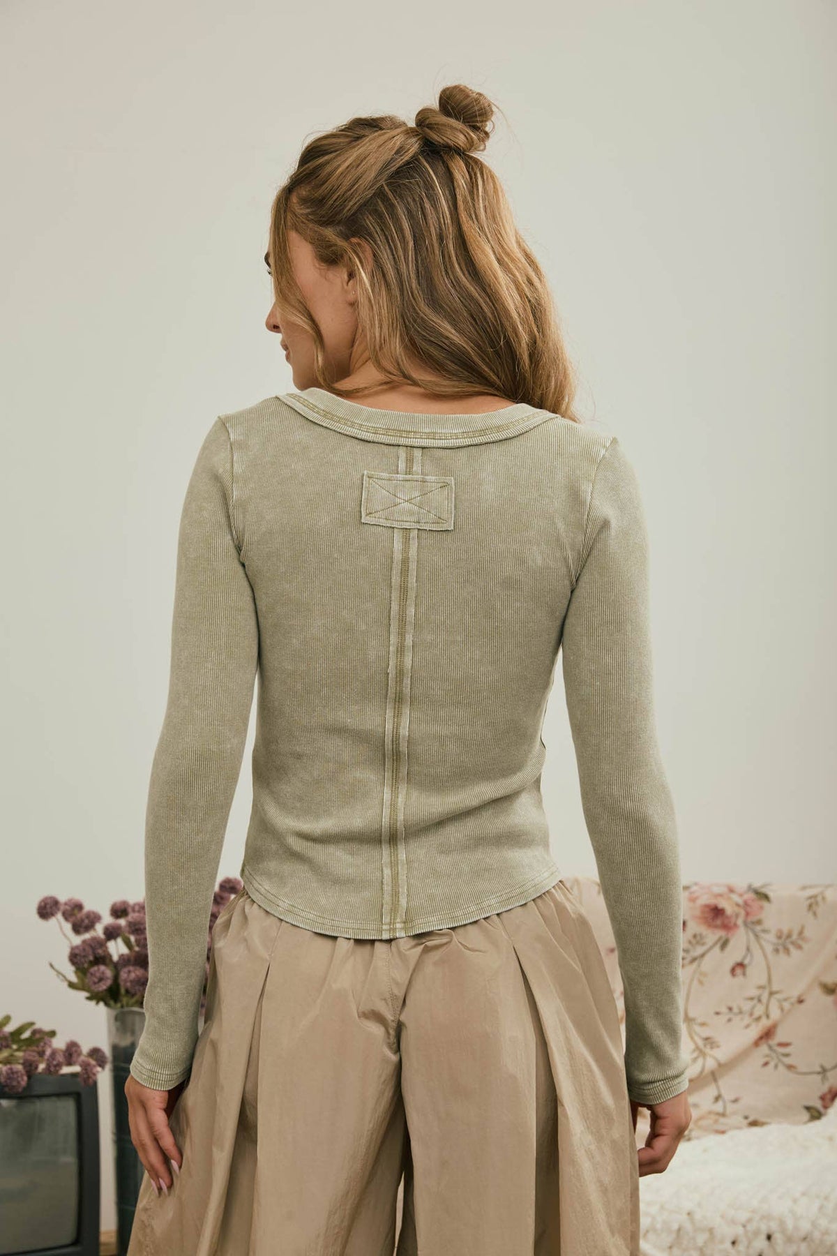 Feeling Fresh (Olive) Wash Henley Top