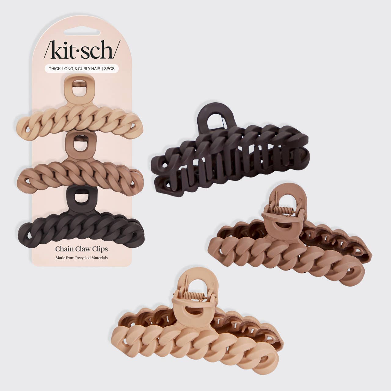 Kitsch Eco Chain Claw Clip 3pc Set - Neutral