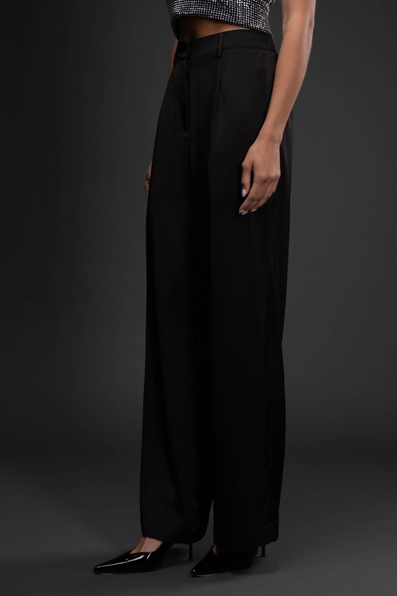 Hard To Get (Black) Satin Wide Leg Pants