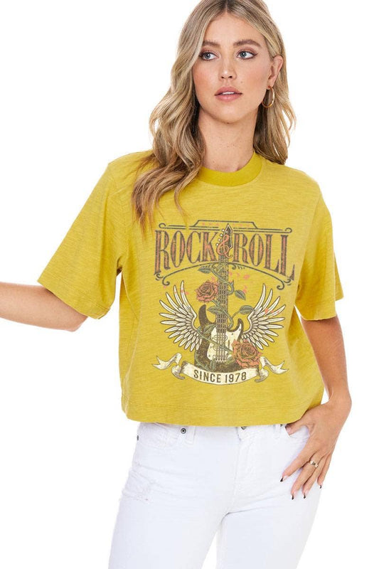 Rock N Roll (Mustard) Vintage Crop Tee