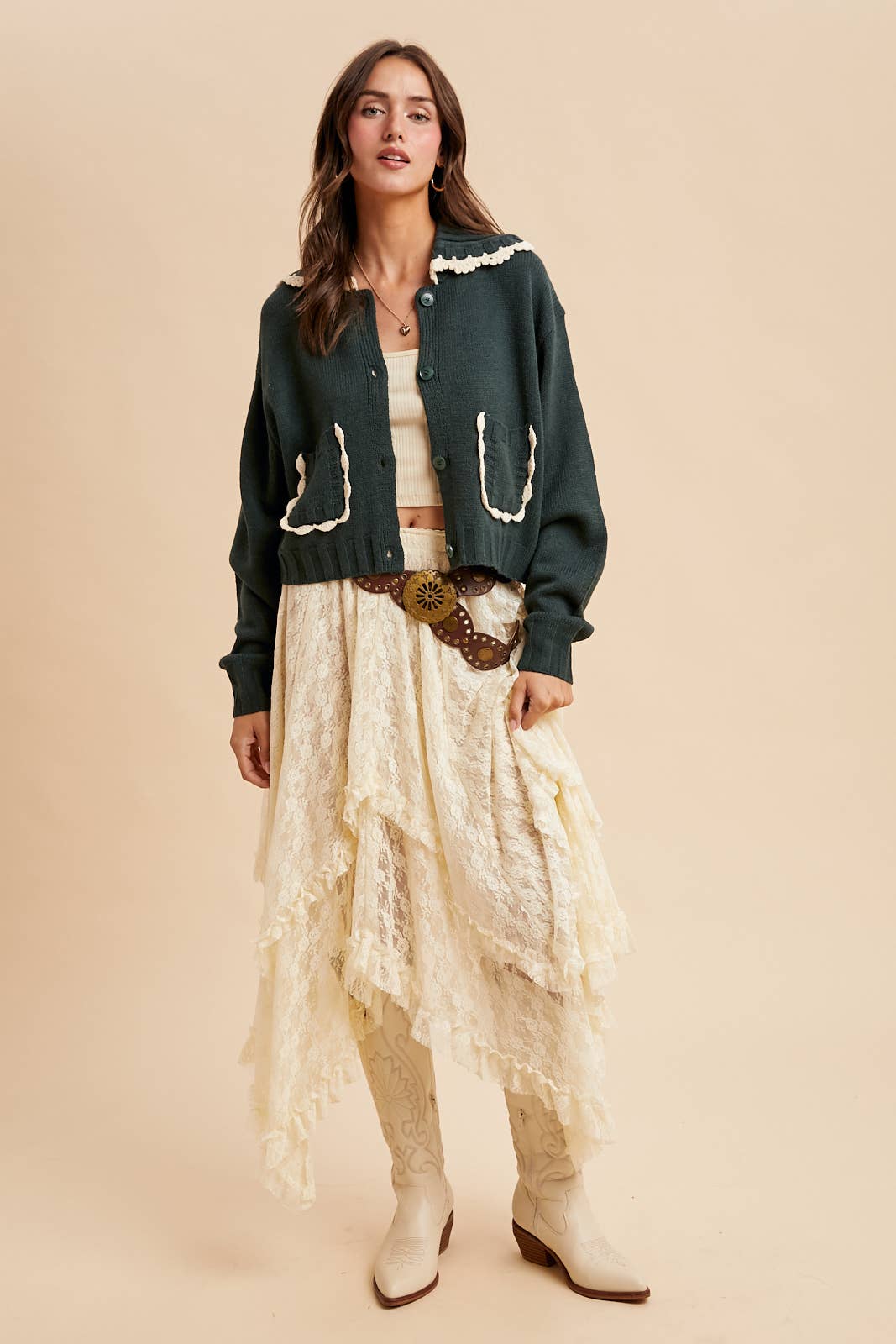 Cottage Core (Green) Doll Collar Cardigan