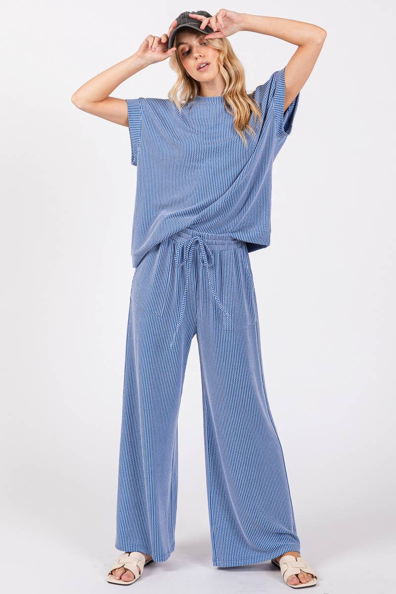 Free Flow (Blue) Stripe Rib Wide Leg Pants