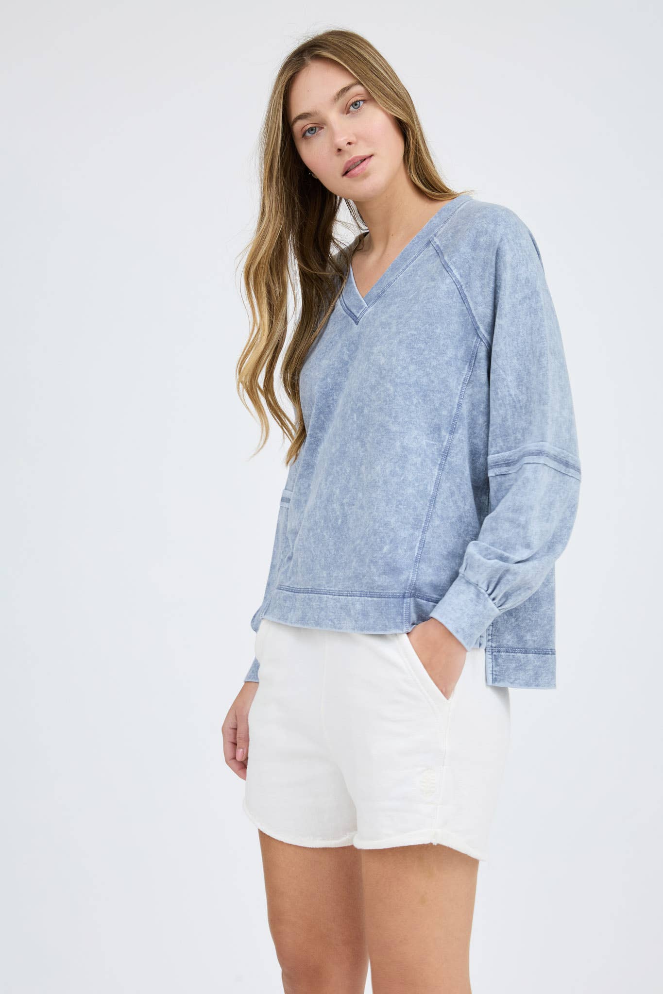 Perfect Place (Indigo) Min Wash VNeck Top