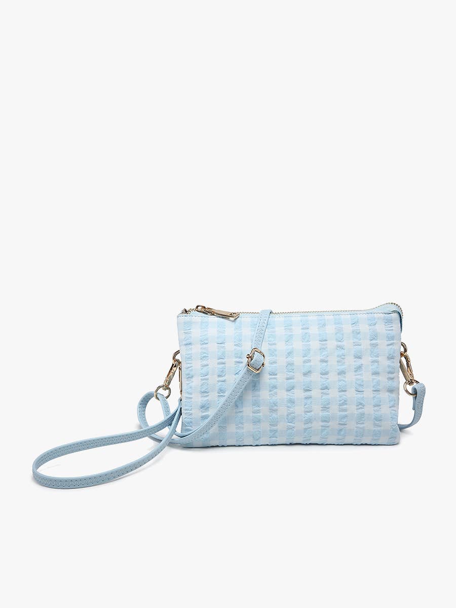 Riley Gingham Crossbody/Wristlet: Baby Blue