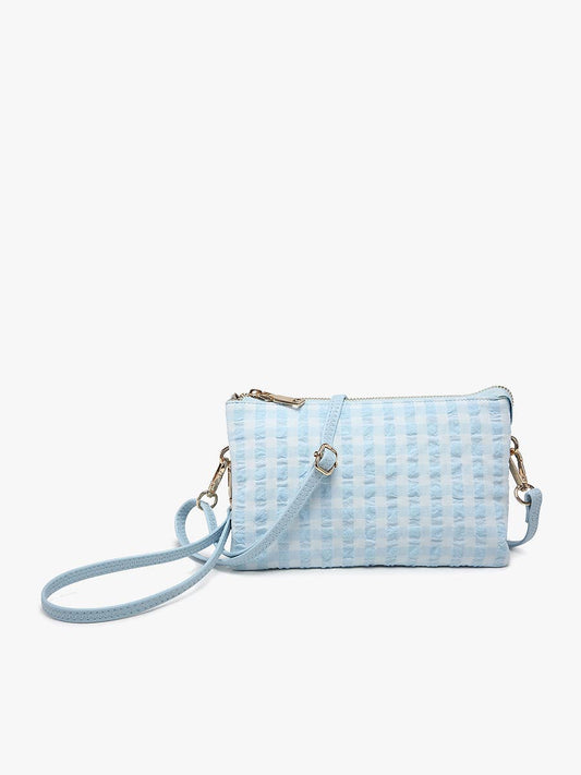 Riley Gingham Crossbody/Wristlet: Baby Blue