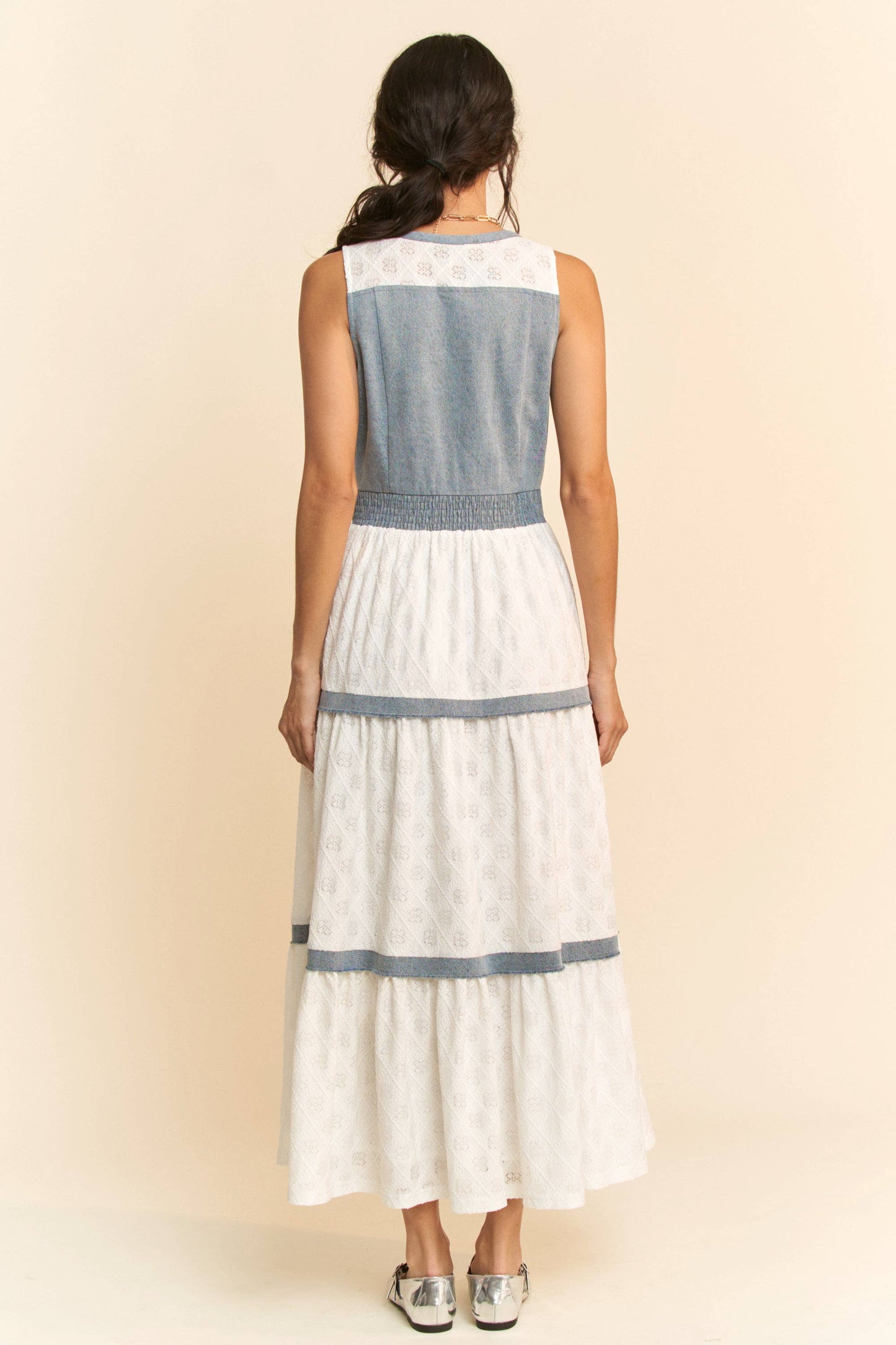 Down A Hidden Lane Denim & Lace Dress