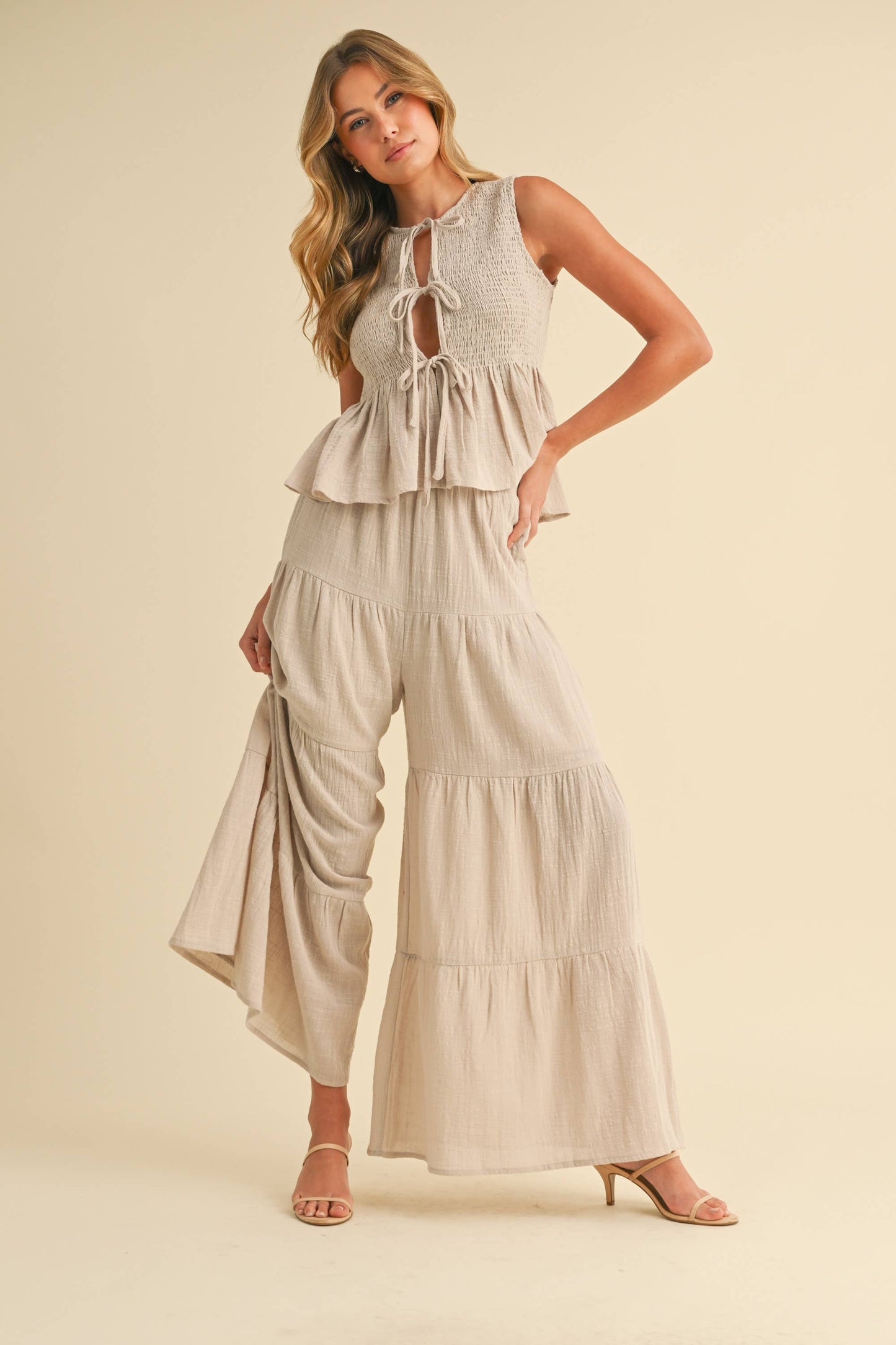 Sweet Beginnings Peplum Gauze Tie Top