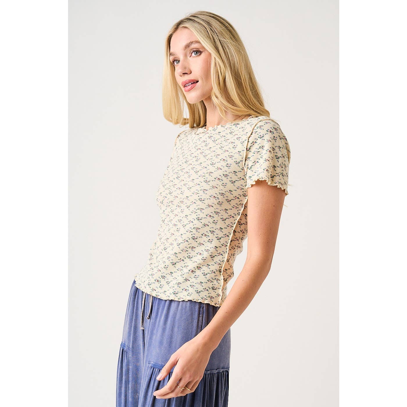 Daring Dreams Floral SS Waffle Knit Top