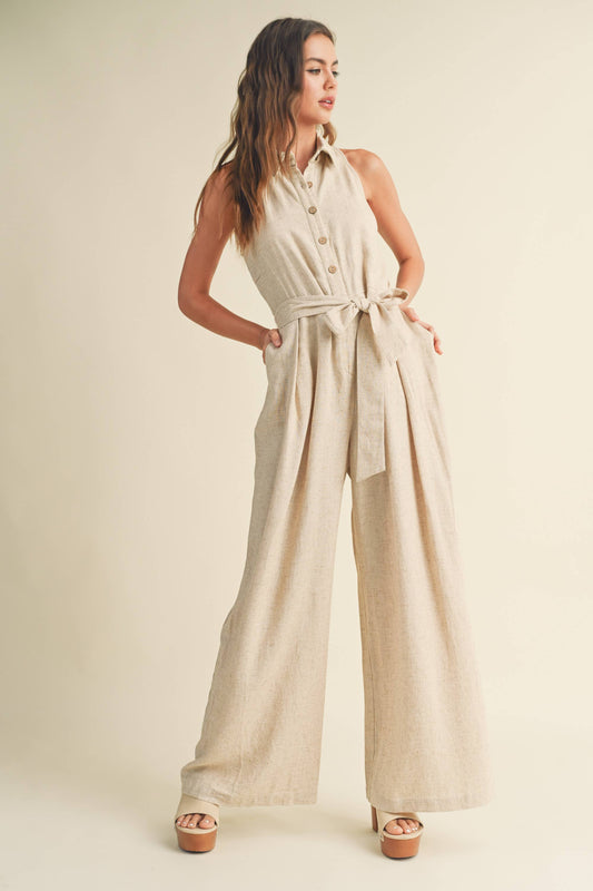 All Business (Oatmeal) Linen Jumpsuit