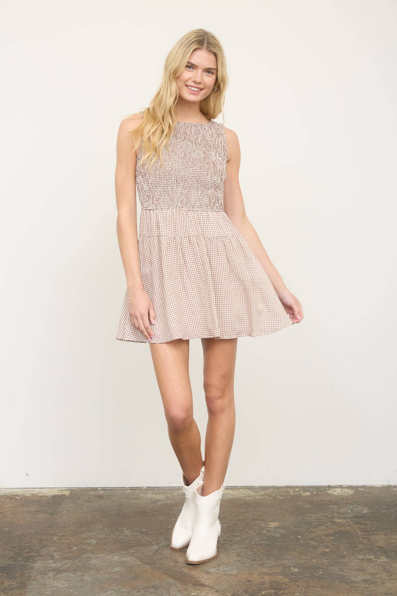 Tip Your Hat (Brown) Gingham Dress