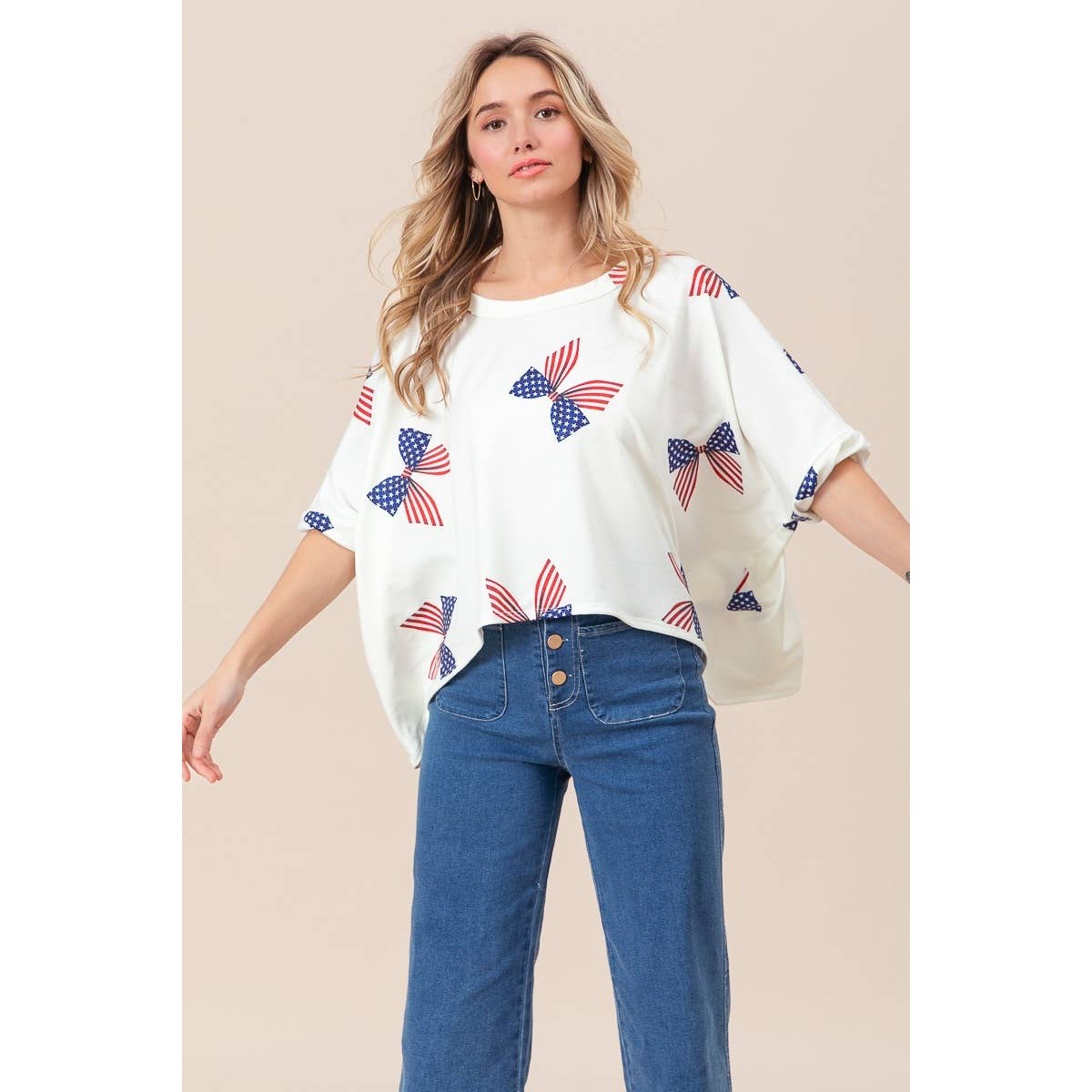 American Girl Bow Print Dolman Top