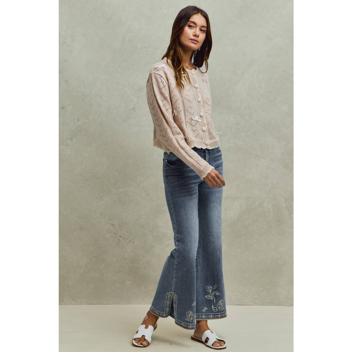 Leafy Dreams Embroidered Flare Jeans