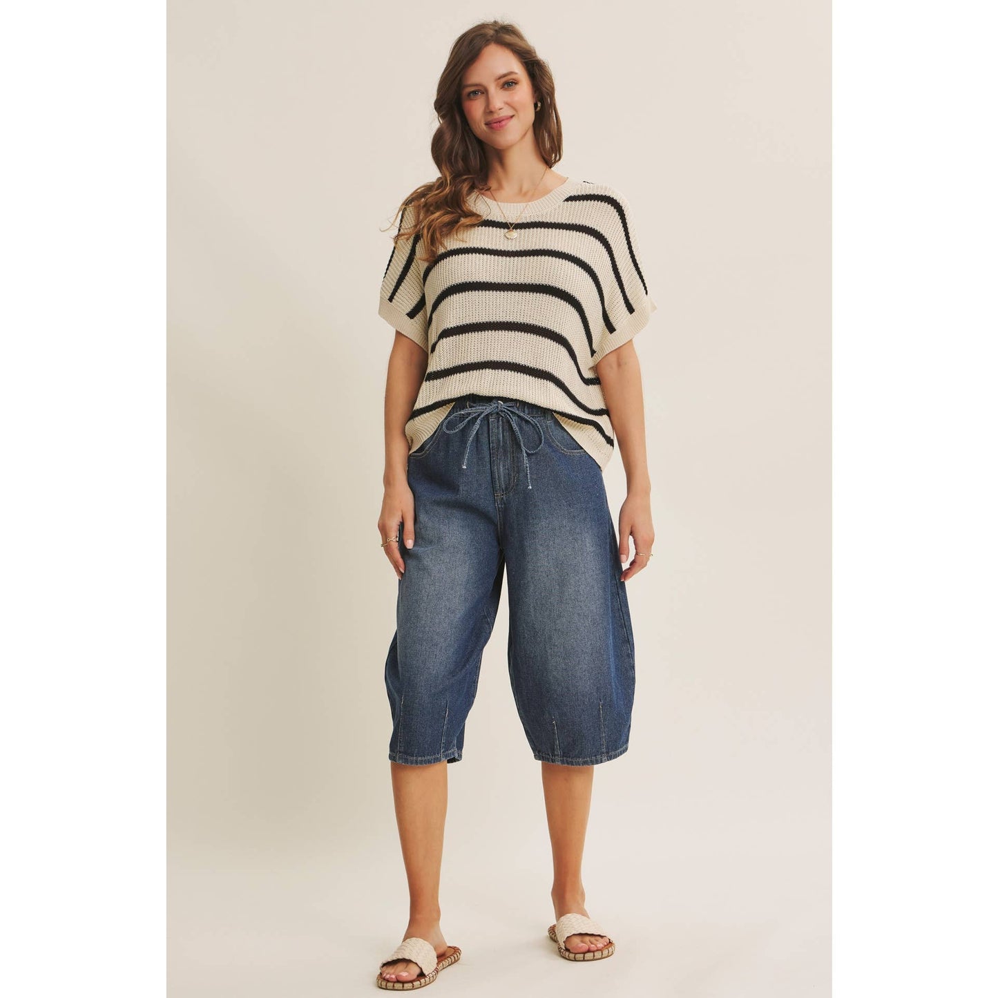 Make Way (Nat/Blk) SS Striped Sweater