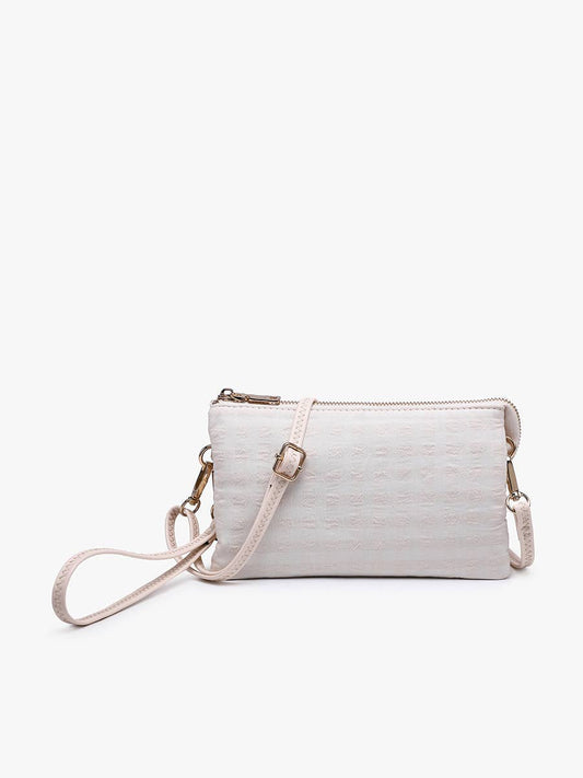 Riley Gingham Crossbody/Wristlet: Off White