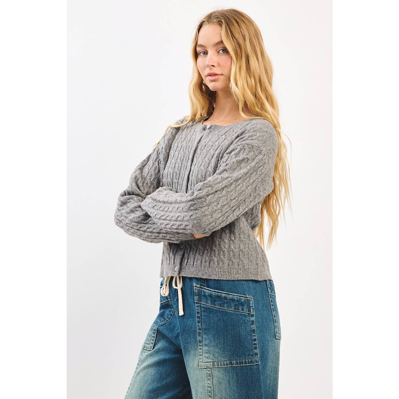 Wrapped Up (Grey) Cable Knit Cardigan
