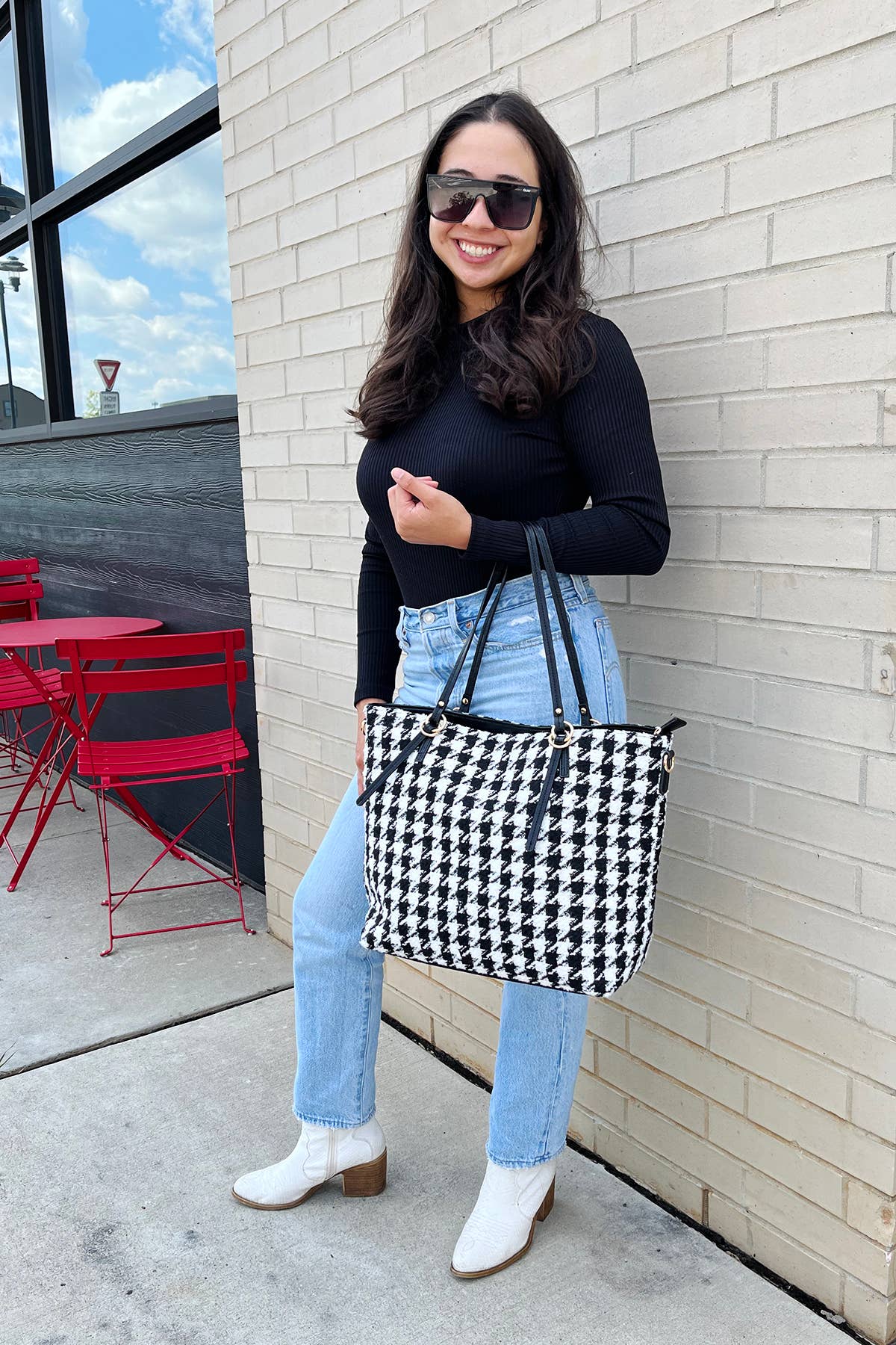 Ingrid (Blk/Wh) Check Tote