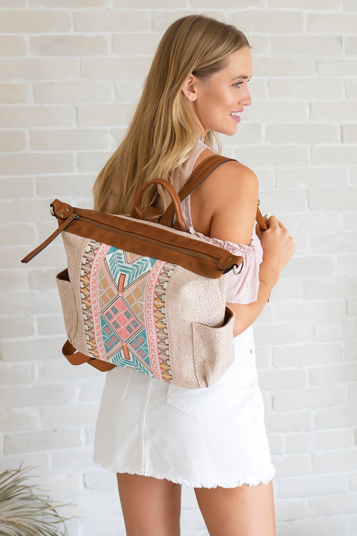 Lexie (Taupe) Aztec Backpack/Satchel