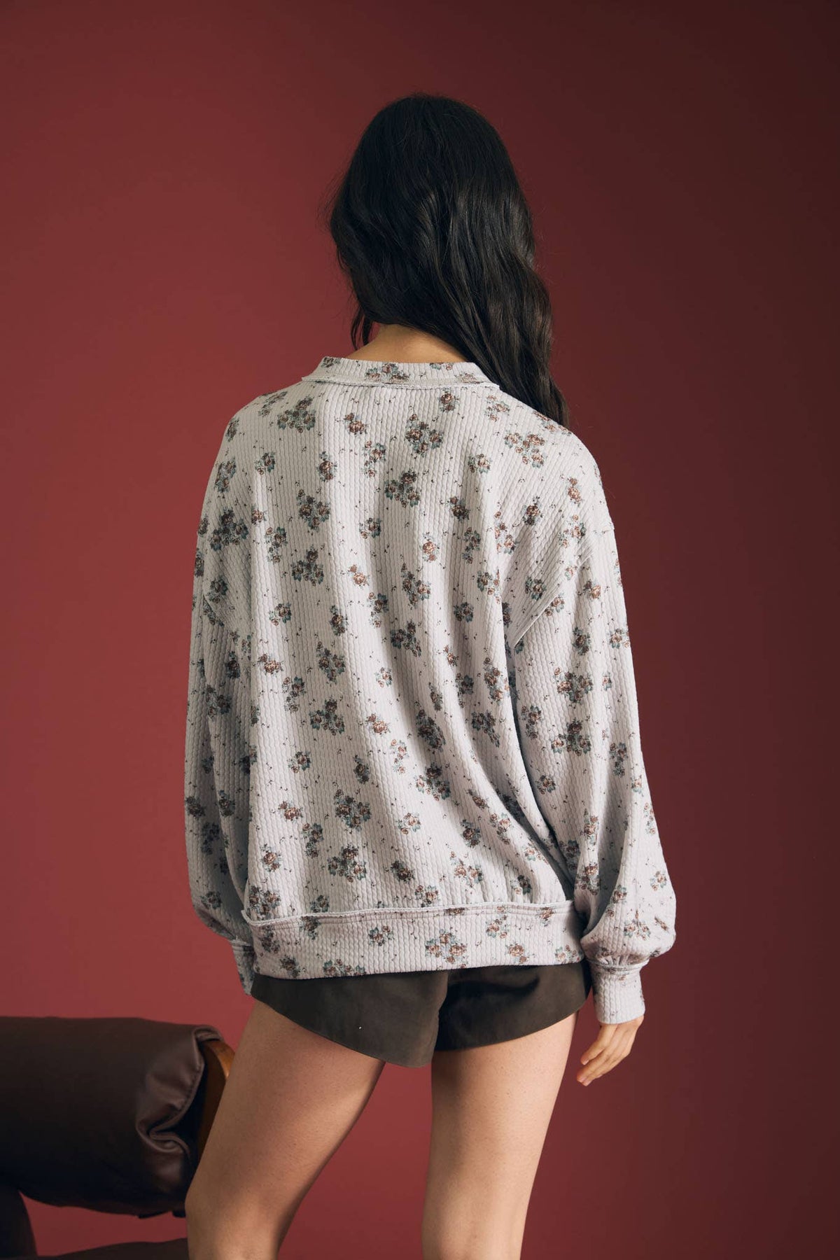 In Good Time (Grey) Floral Dot Knit Top