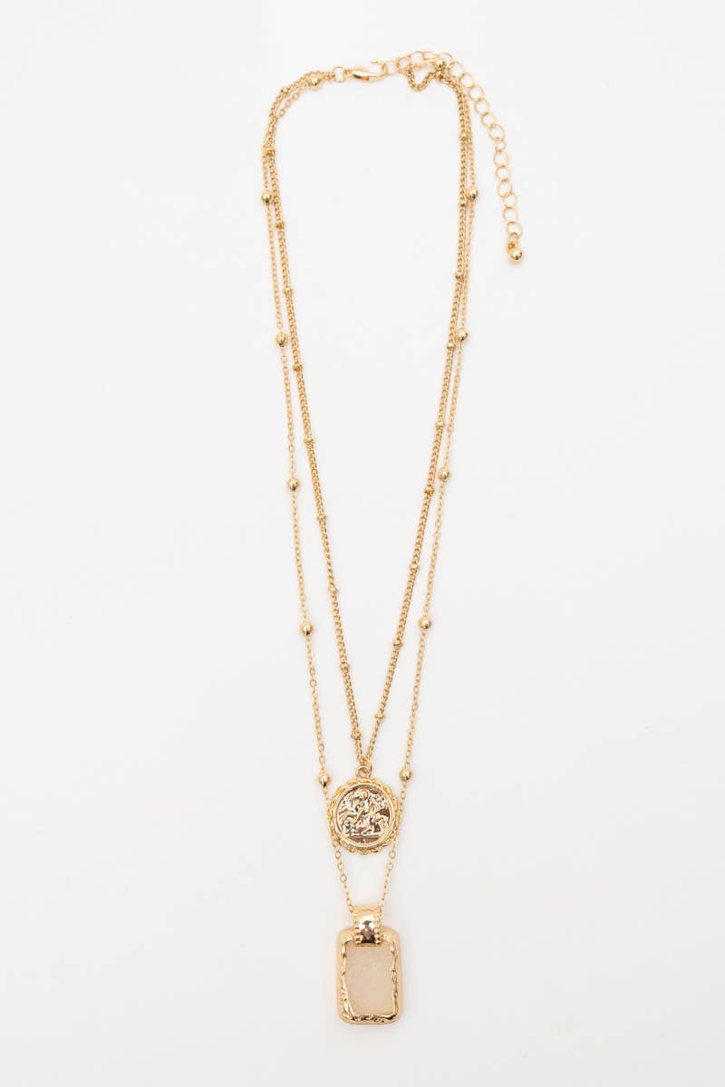 Blushy Stone Layered Pendant Necklace