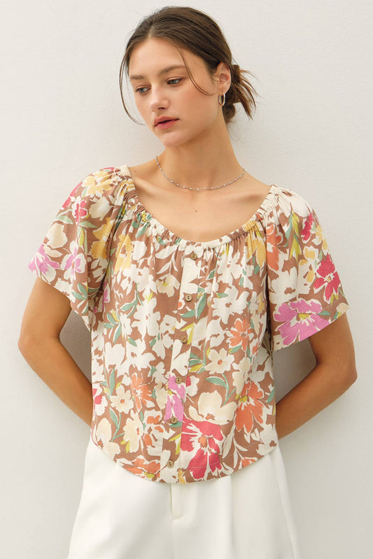 Island Dream (Mocha) Floral Blouse