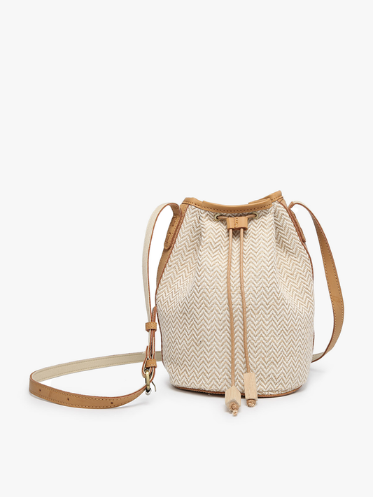 Augusta Woven Bucket Bag: Herringbone/Taupe