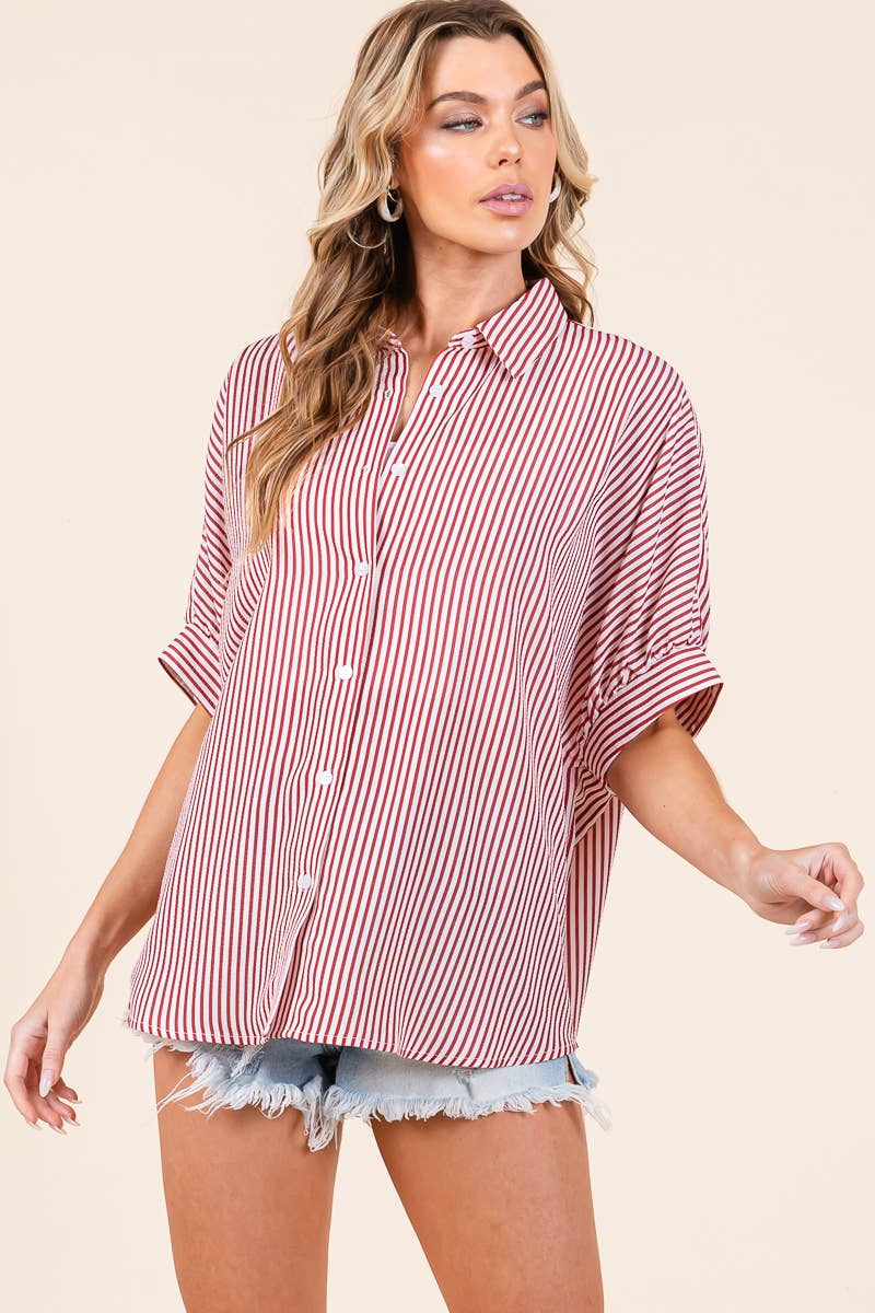Meet Halfway (Red) Stripe Dolman Blouse
