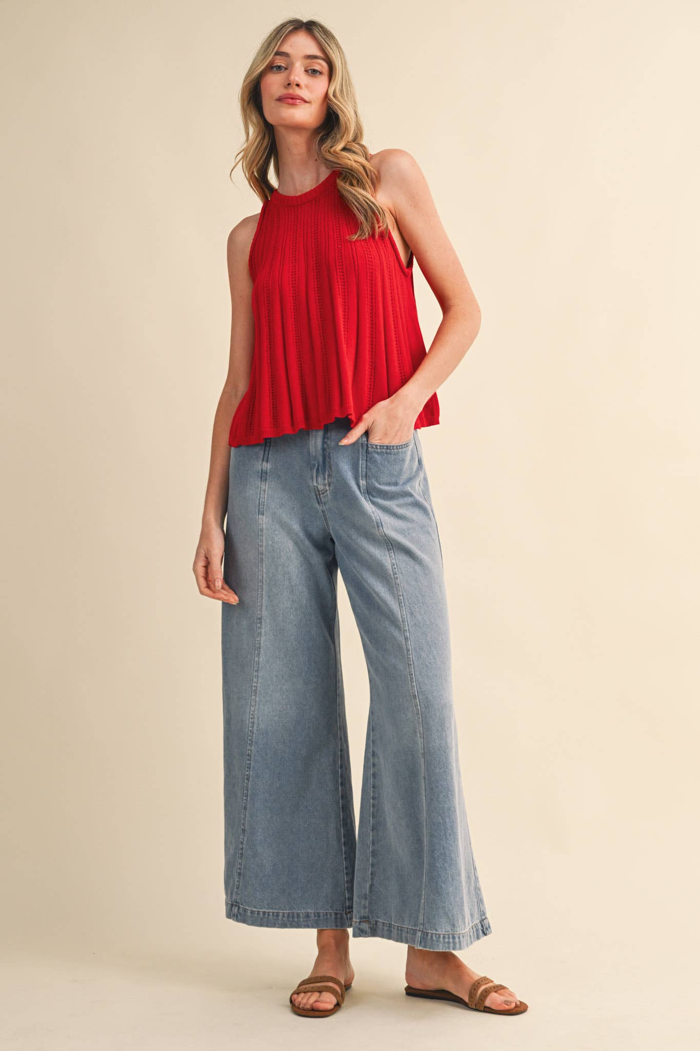 Class Act (Red) Pointelle Sweater Tank