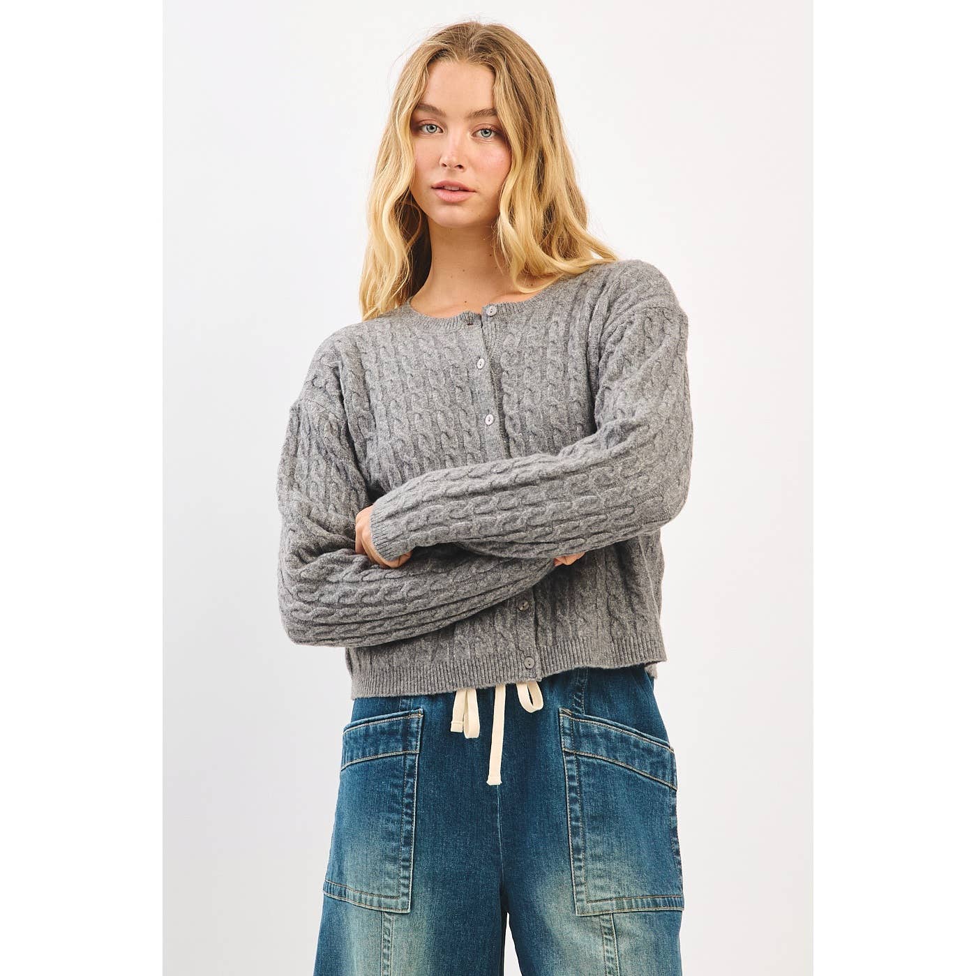 Wrapped Up (Grey) Cable Knit Cardigan