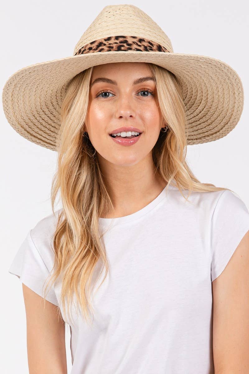 Leopard Natural Band Straw Sun Hat