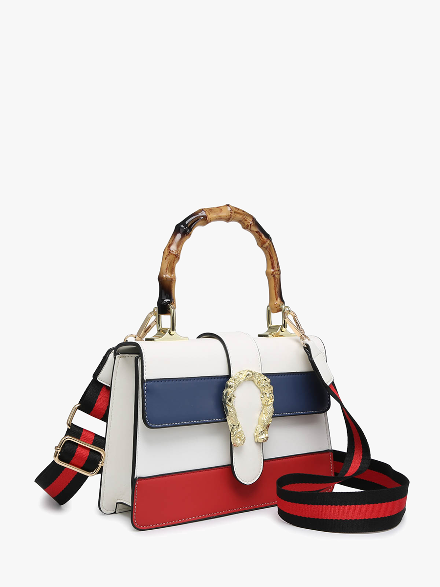 Anya (White) Color Block Crossbody w/ Guitar Strap