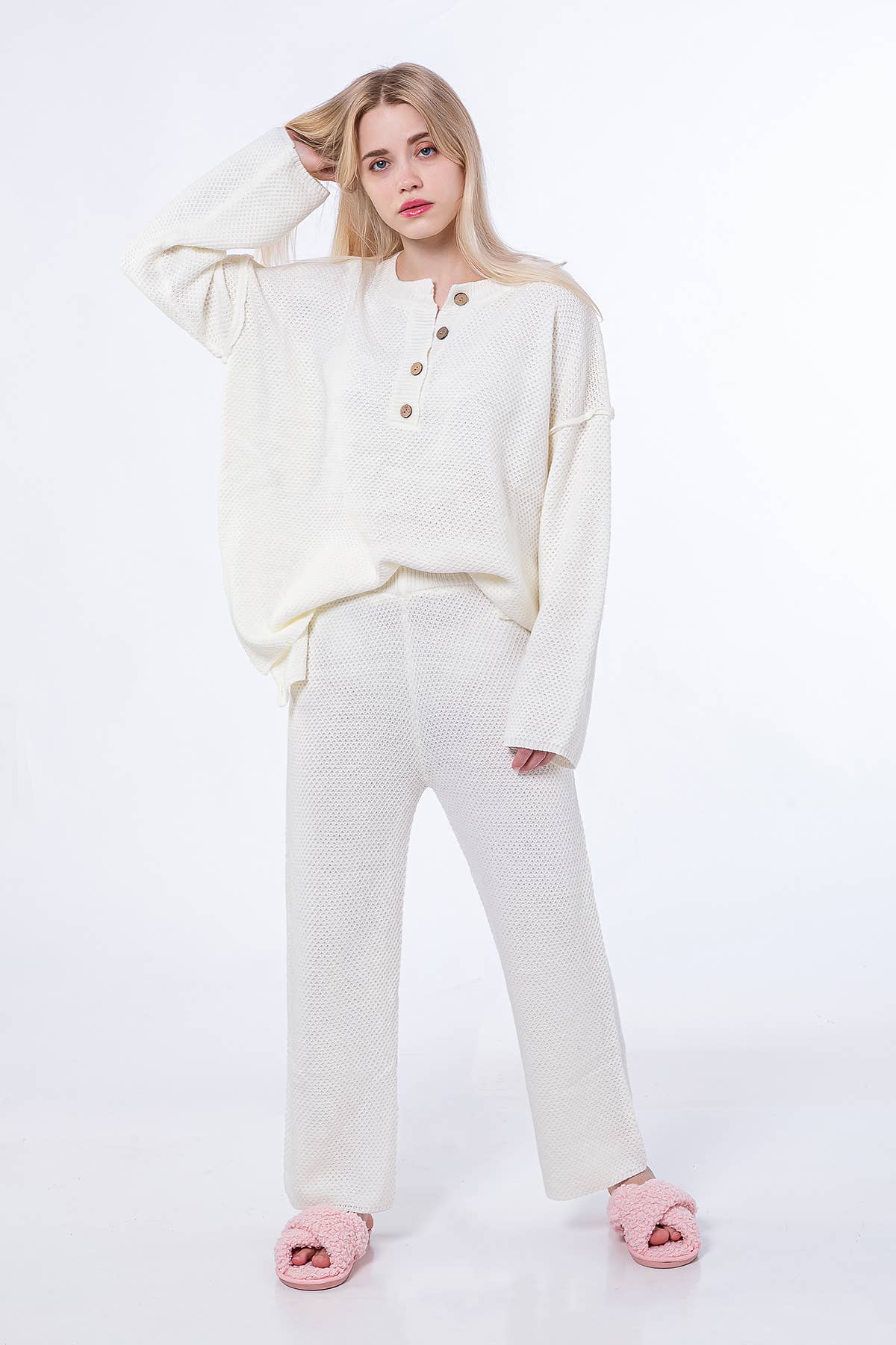 Cuddle Up (Cream) Henley Lounge Set