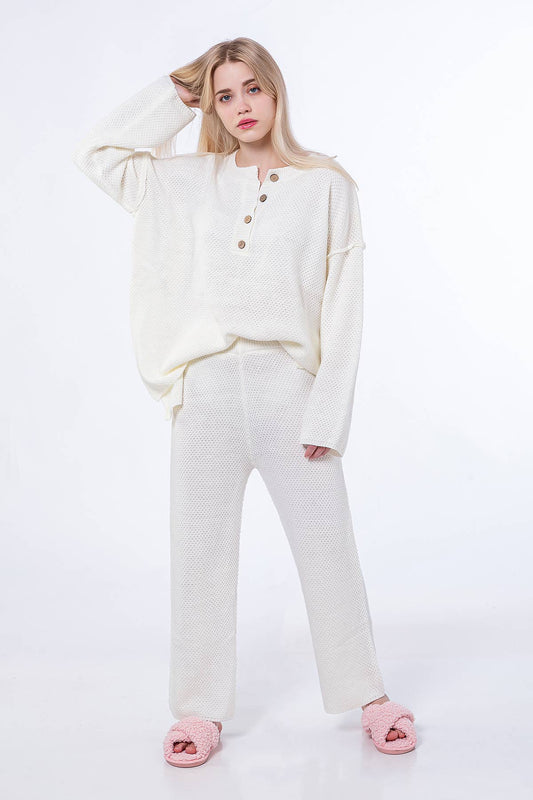 Cuddle Up (Cream) Henley Lounge Set