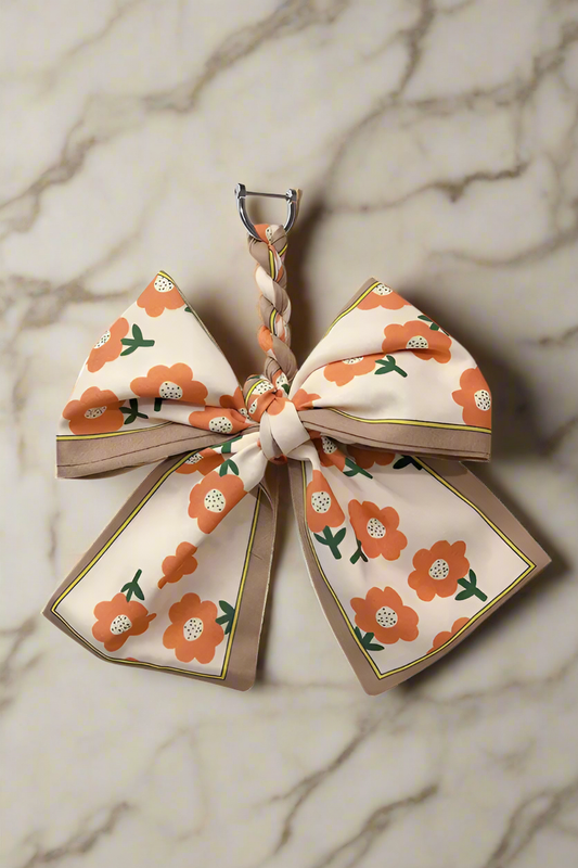 Tan/Orange Floral Scarf Bow Purse Charm
