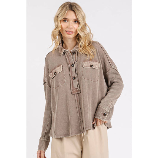 There She Goes (Taupe) Waffle Henley Top