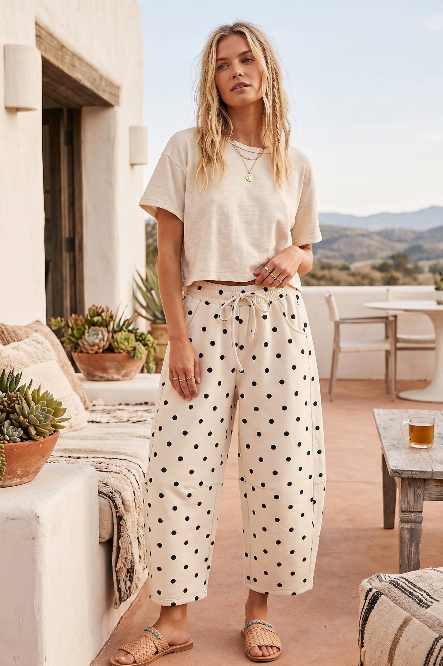 On the Dotted Line (Cream) Barrel Pants
