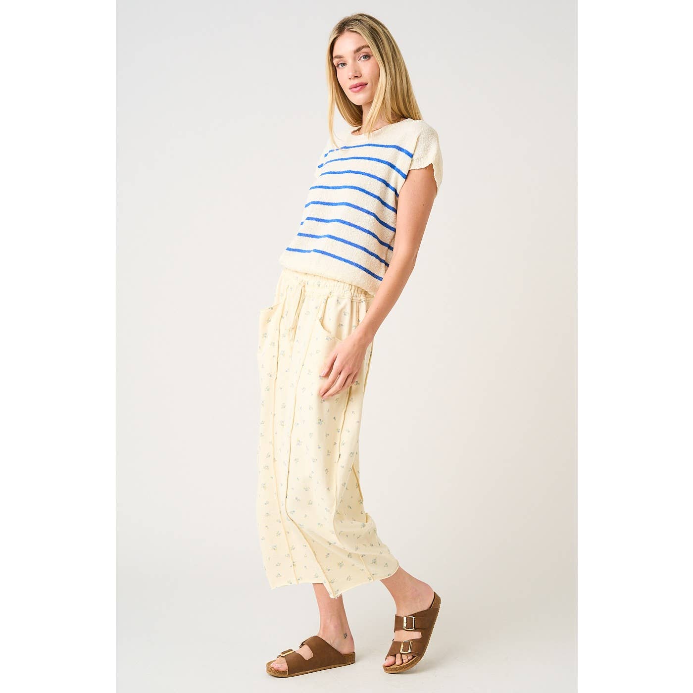 Good Plan (Butter) Floral Barrel Pants