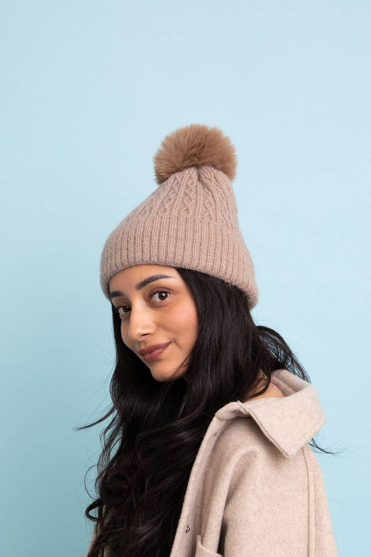 Coffee Date (Taupe) Cable Knit Cuffed Beanie