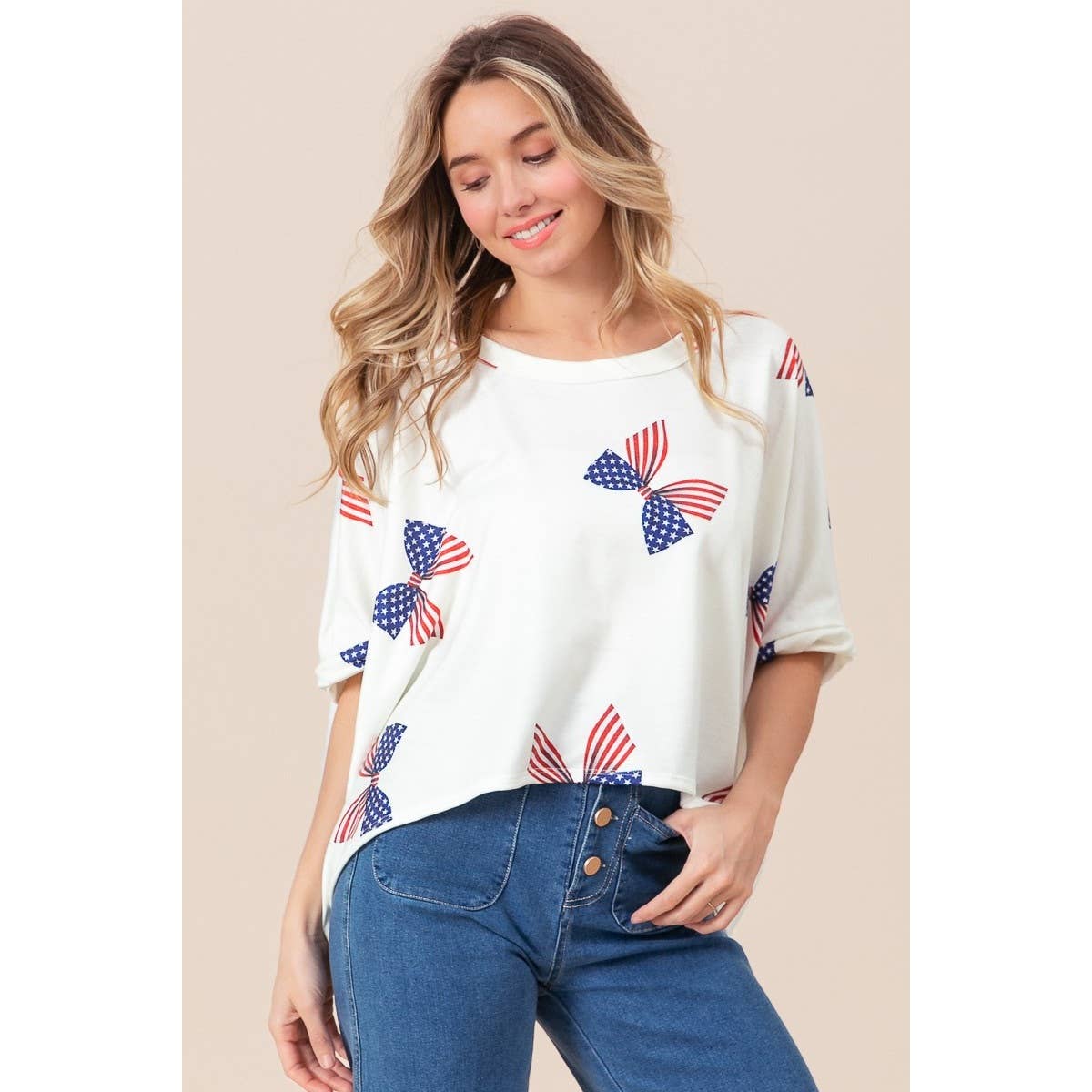 American Girl Bow Print Dolman Top