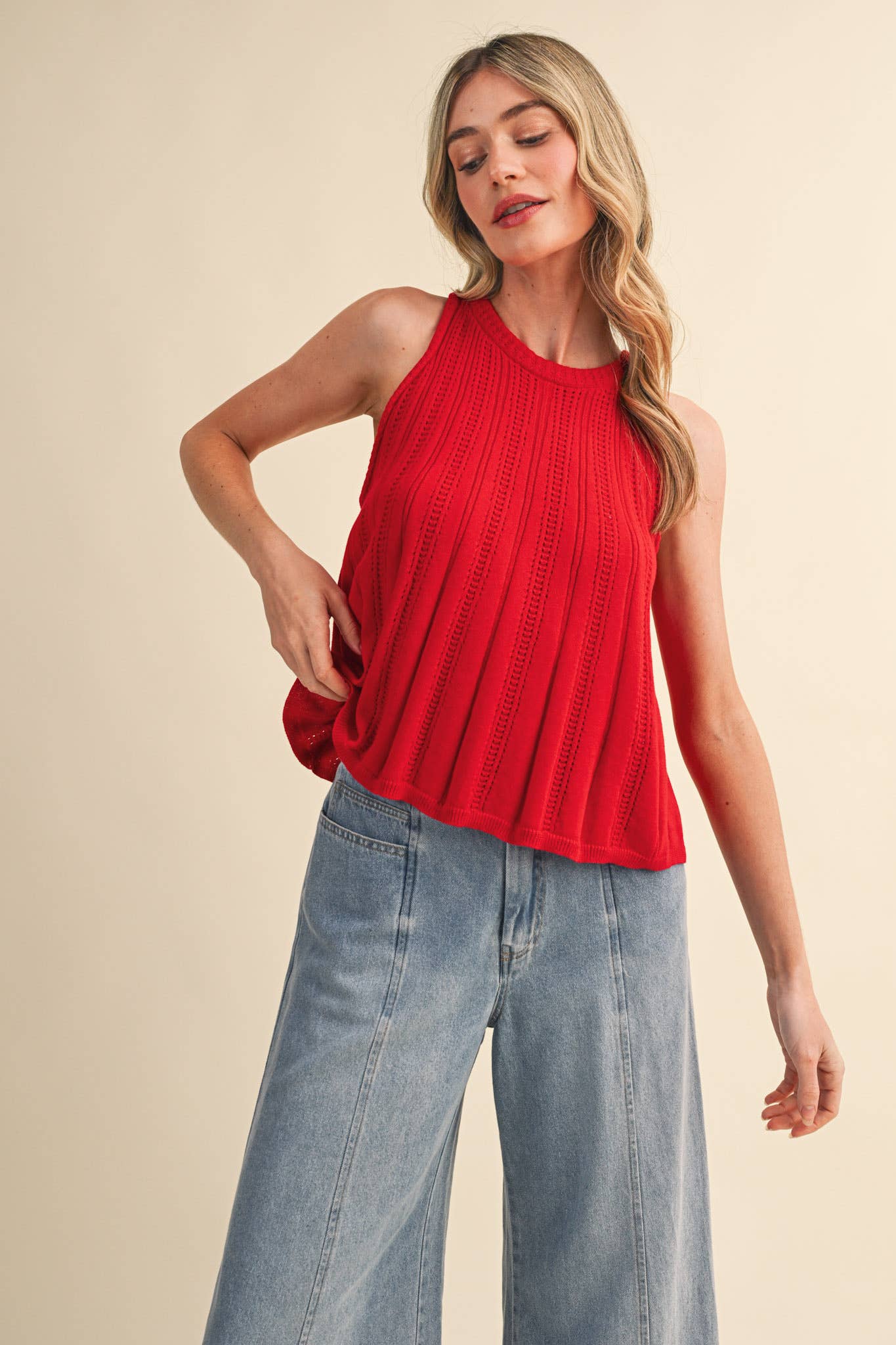 Class Act (Red) Pointelle Sweater Tank