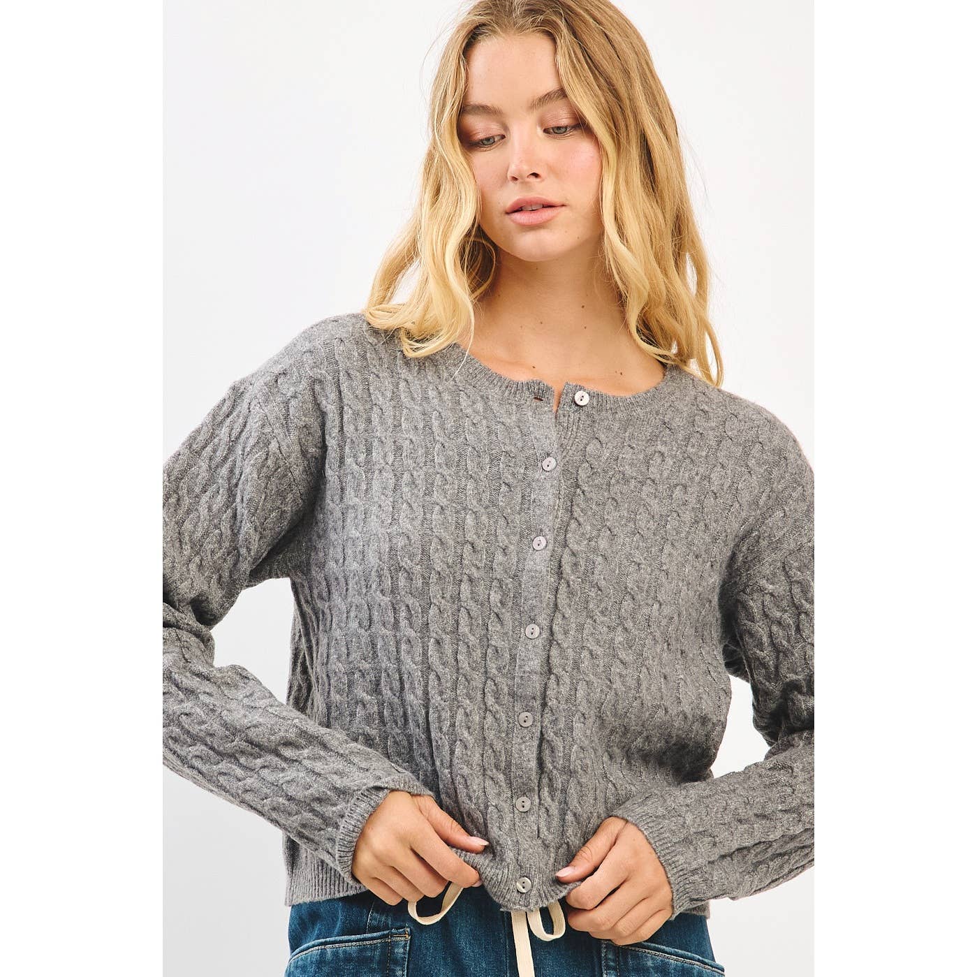 Wrapped Up (Grey) Cable Knit Cardigan