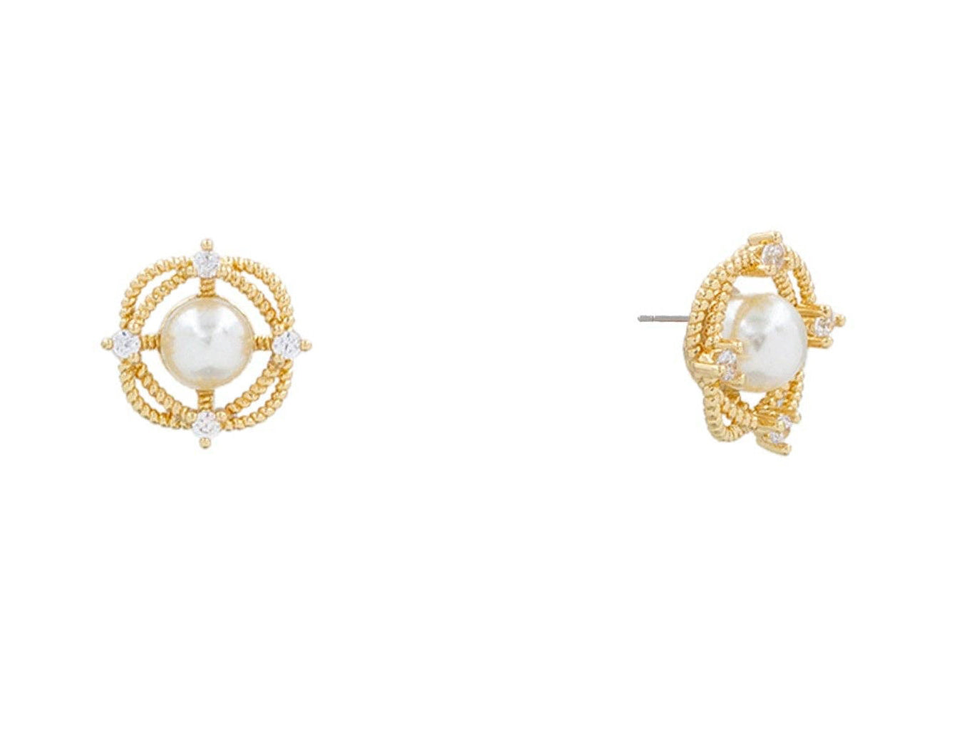 Gold Brass Geometric Pearl Stud Earring
