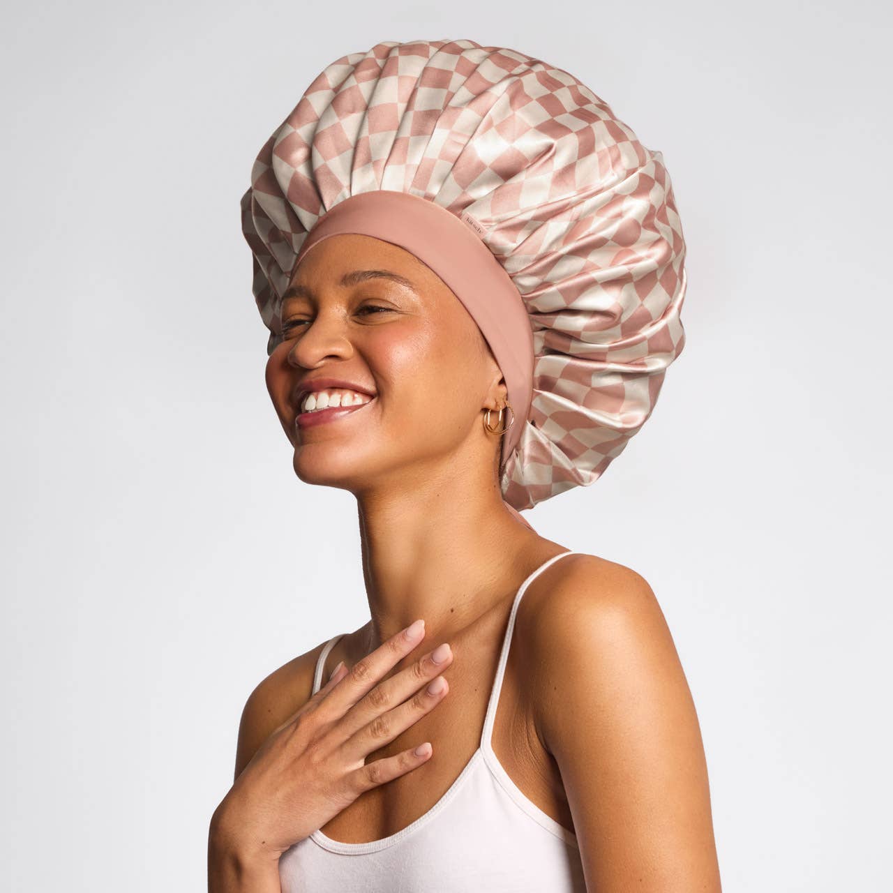 Kitsch Oversized Satin Bonnet - Checker