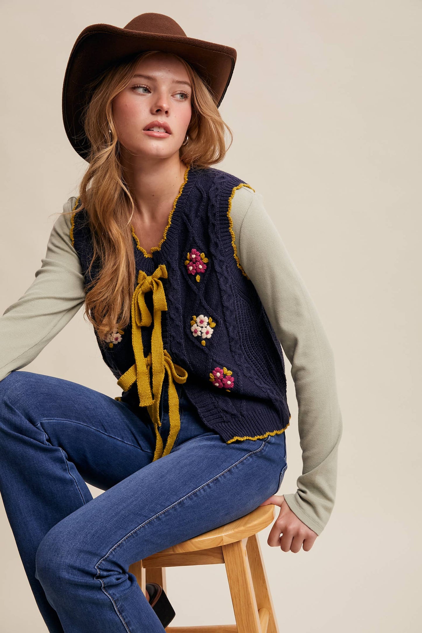 Vintage Views (Navy) Embroidered Vest
