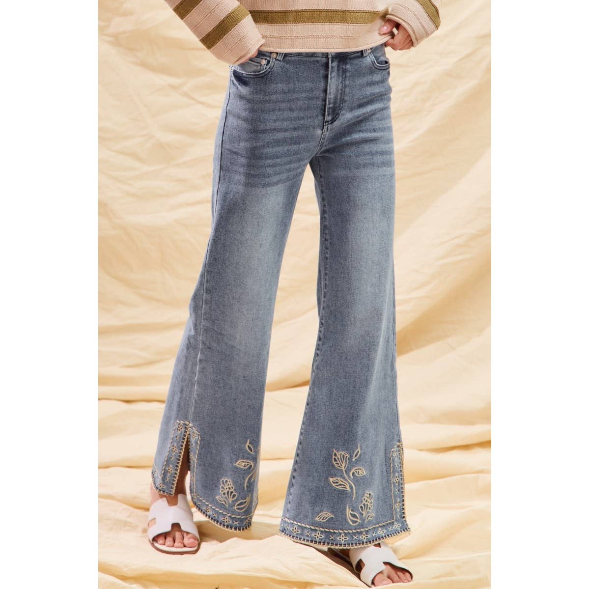 Leafy Dreams Embroidered Flare Jeans