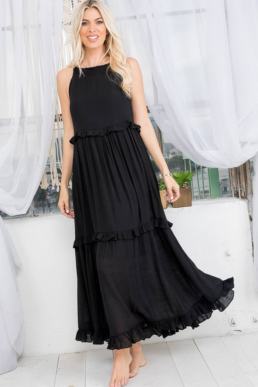 Cool Elegance (Black) Halter Dress