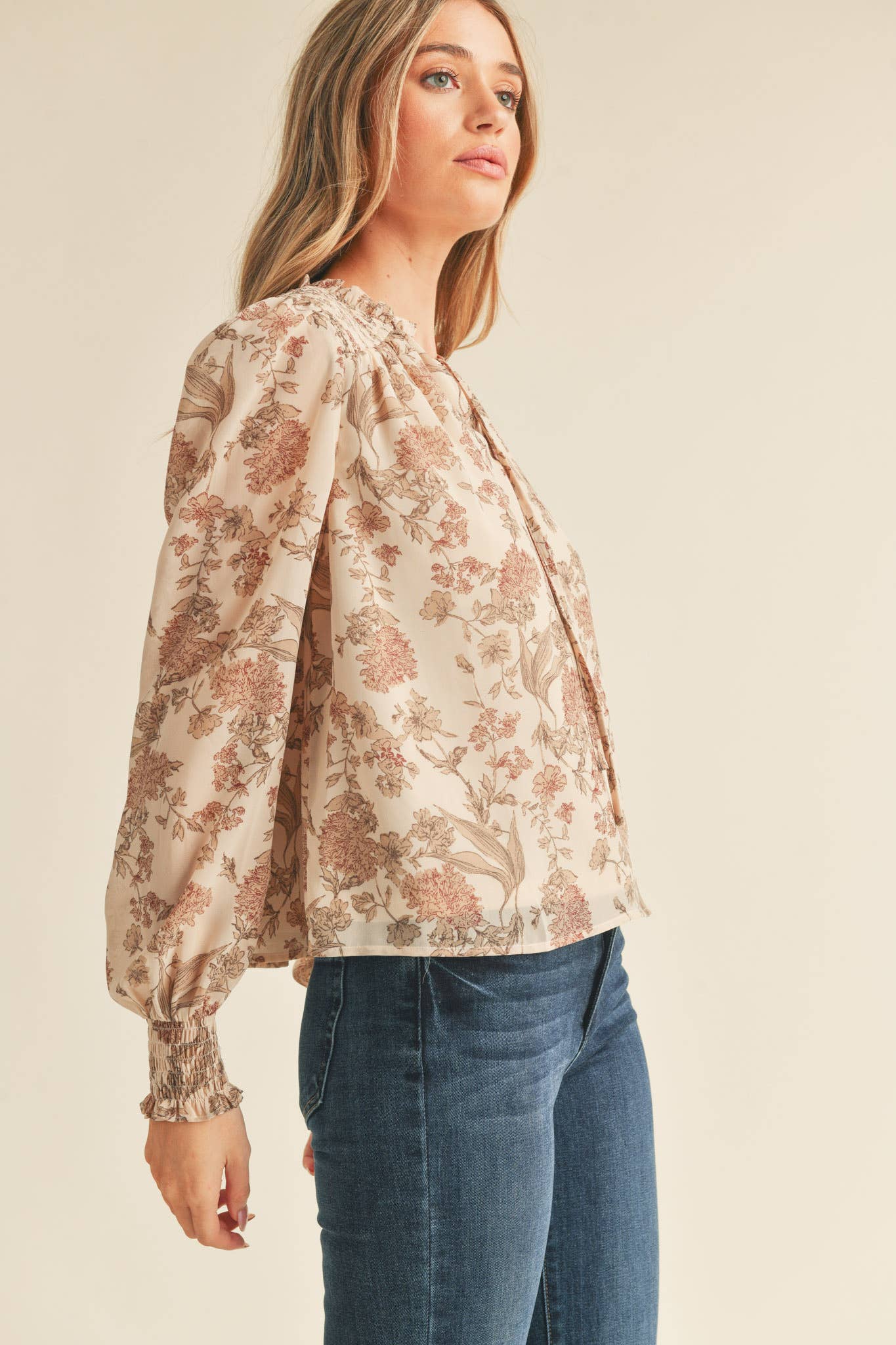 Autumn Romance Floral Smocked Blouse