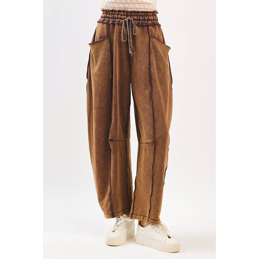 Easy Escape (Brown) Min Wash Barrel Pant