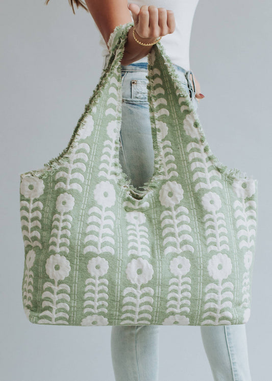 Whimsy Way (Sage) Floral Slouchy Tote